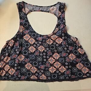 Vintage Y2K Mudd Open Back Crop Top pom pom‎ Hem Navy Boho Festival 90s Size XL